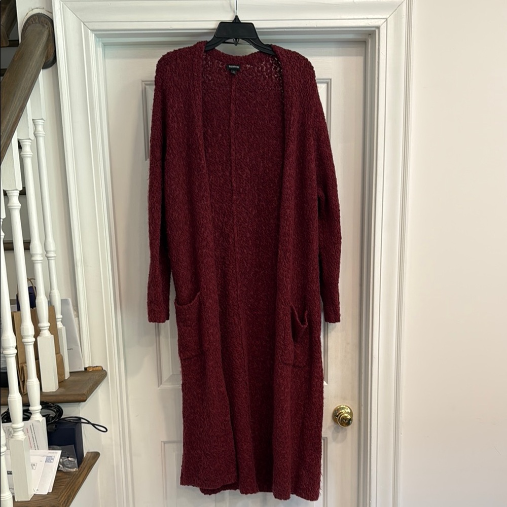 Women's Burgundy Long Cardigan Sweater